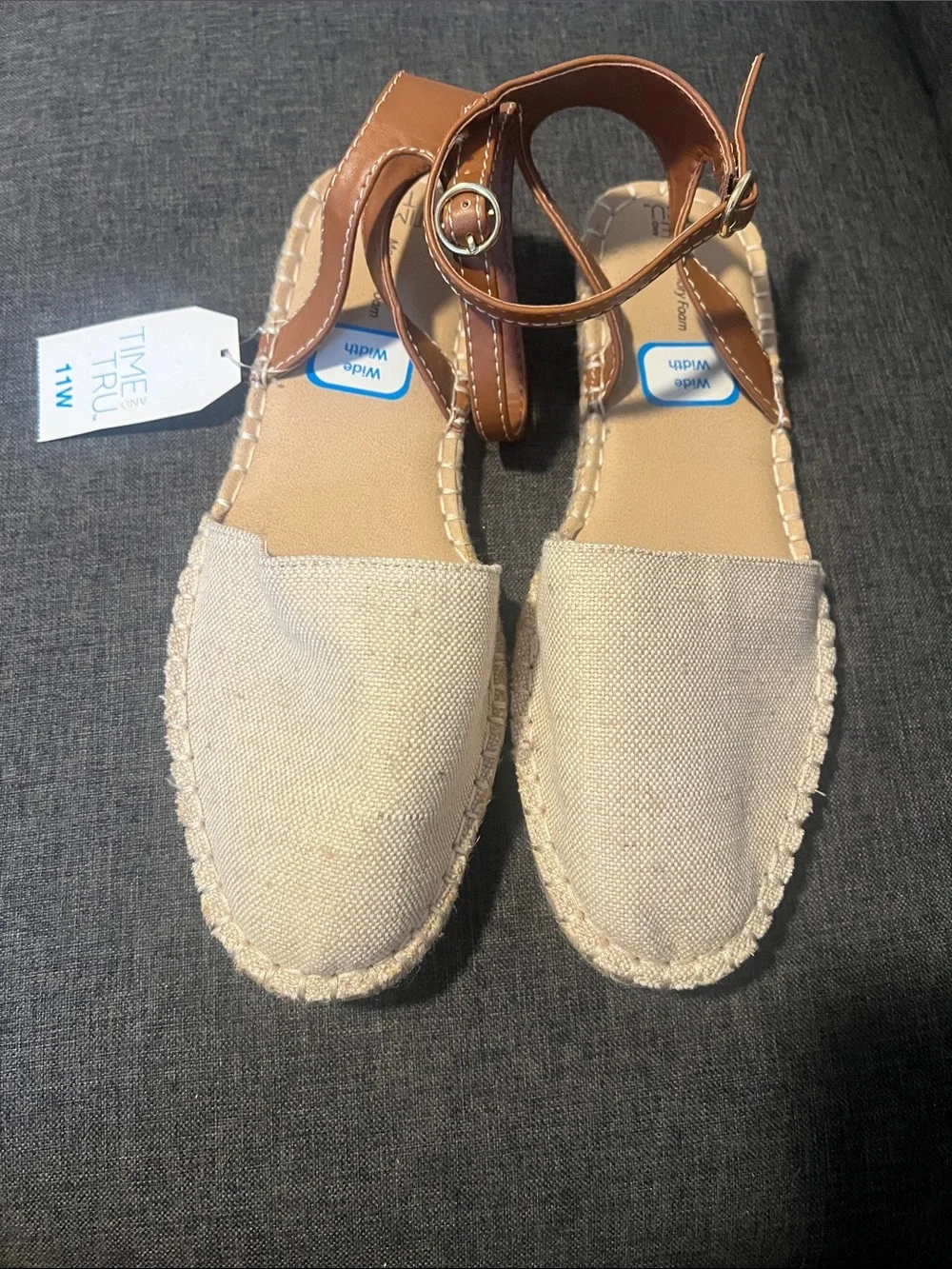 Time and Tru Beige and Tan Espadrille Sandals with Ankle Strap